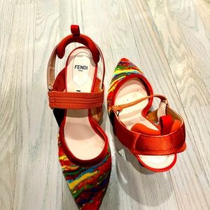 Multicolored Fendi sling backs. 38.5